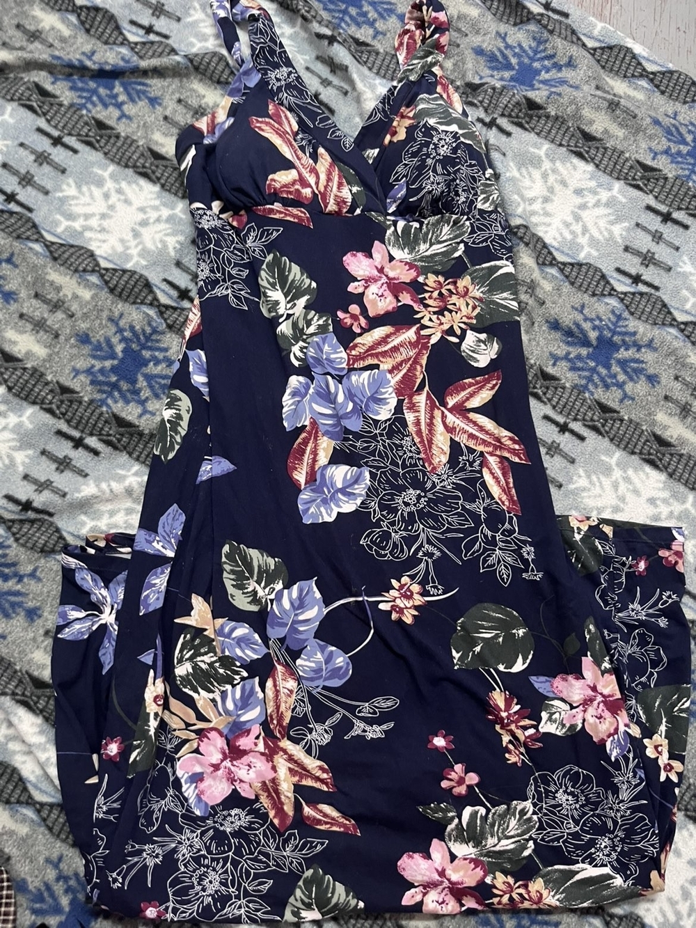 Navy Floral Maxi Dress with Pink & Lavender Blooms